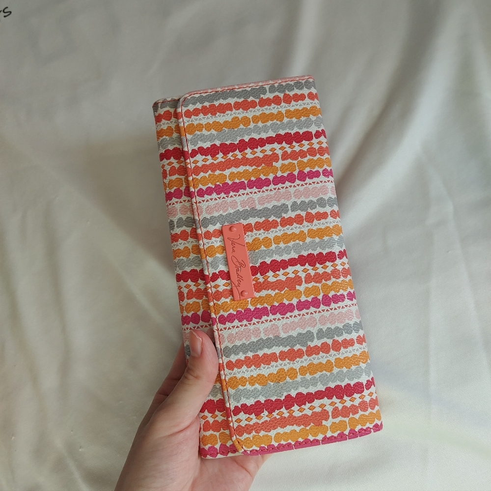 Vera Bradley faux leather coral pink stripe wallet